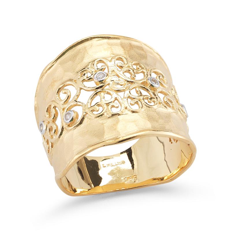 For Sale:  Handcrafted 14 Karat Yellow Gold Hammered Filigree Cigar Ring 2