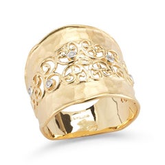 Handcrafted 14 Karat Yellow Gold Hammered Filigree Cigar Ring