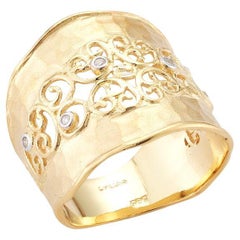 Handcrafted 14 Karat Yellow Gold Hammered Filigree Cigar Ring