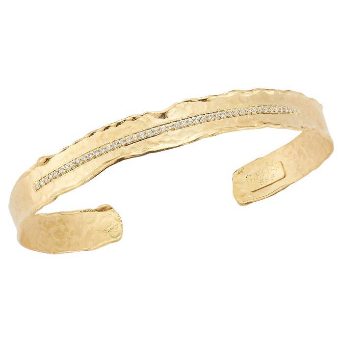Handcrafted 14 Karat Yellow Gold Hammered Narrow Cuff Bracelet