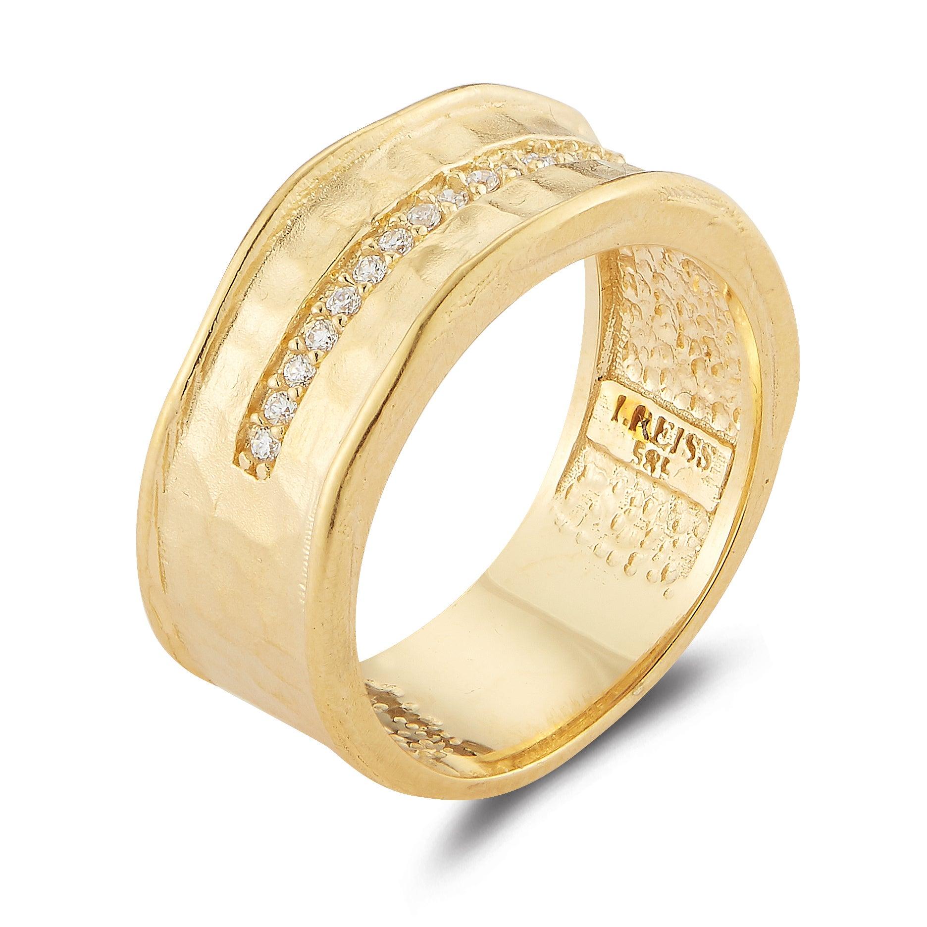 For Sale:  Handcrafted 14 Karat Yellow Gold Hammered Narrow Ring 2