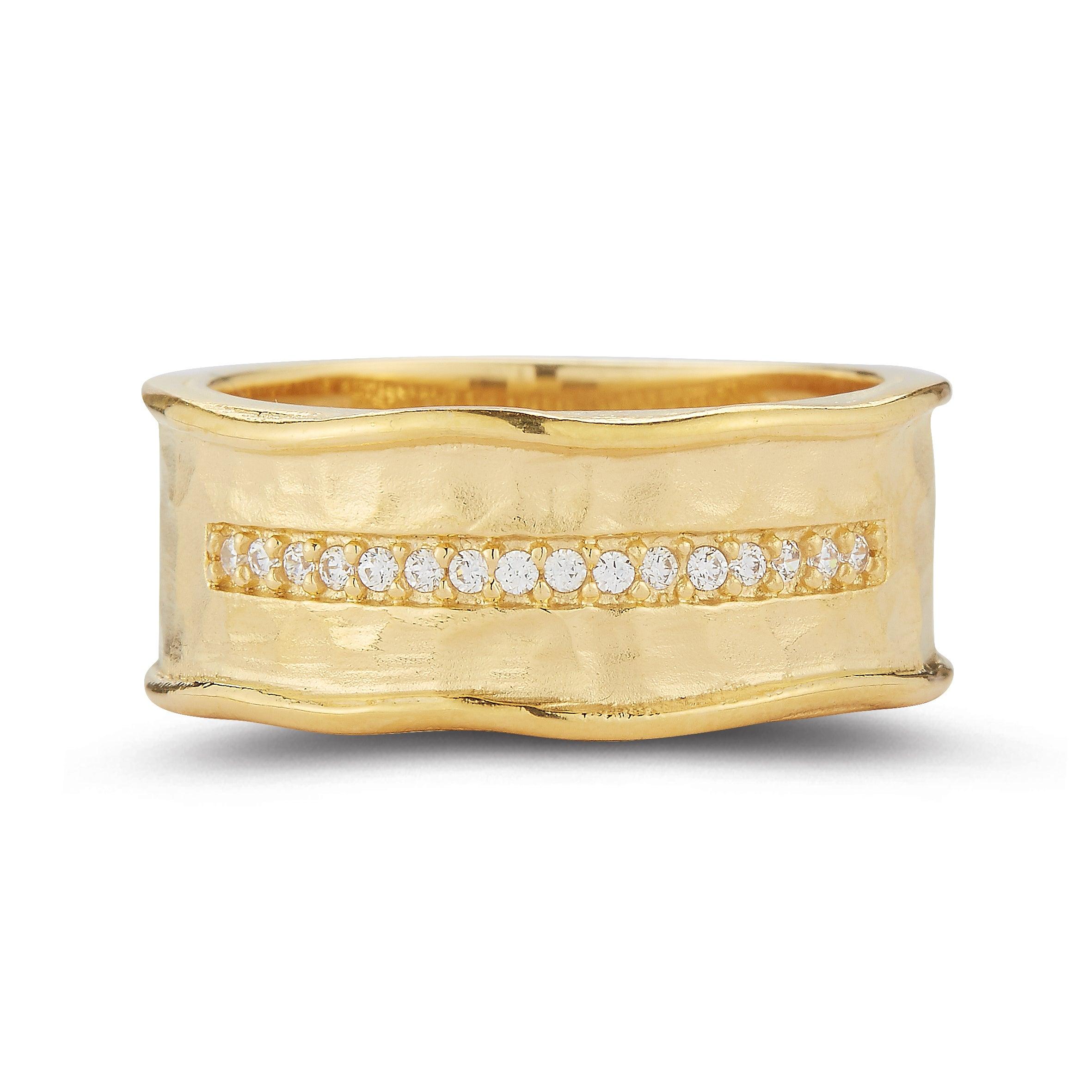 For Sale:  Handcrafted 14 Karat Yellow Gold Hammered Narrow Ring 3