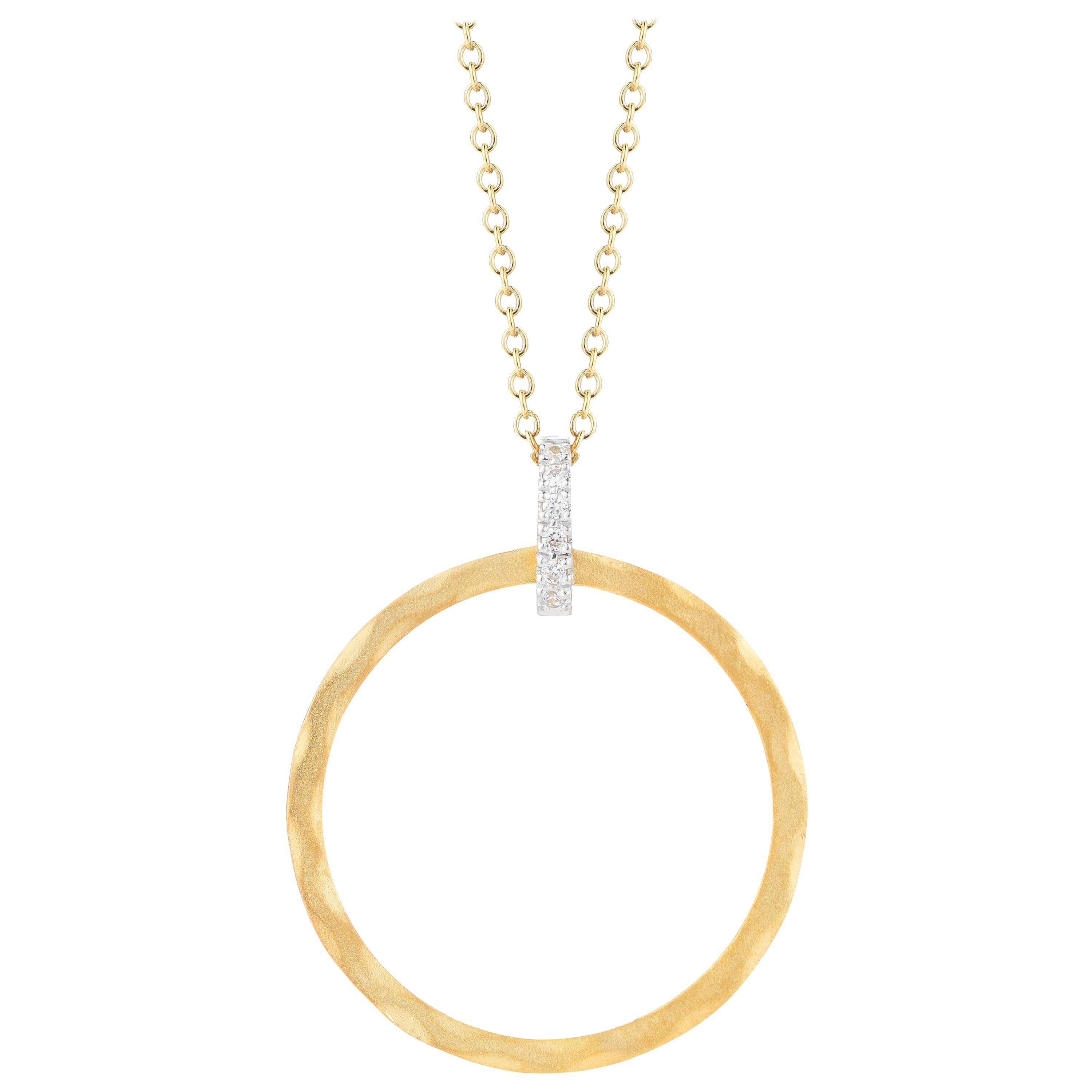Handcrafted 14 Karat Yellow Gold Hammered Open Circle Pendant For Sale