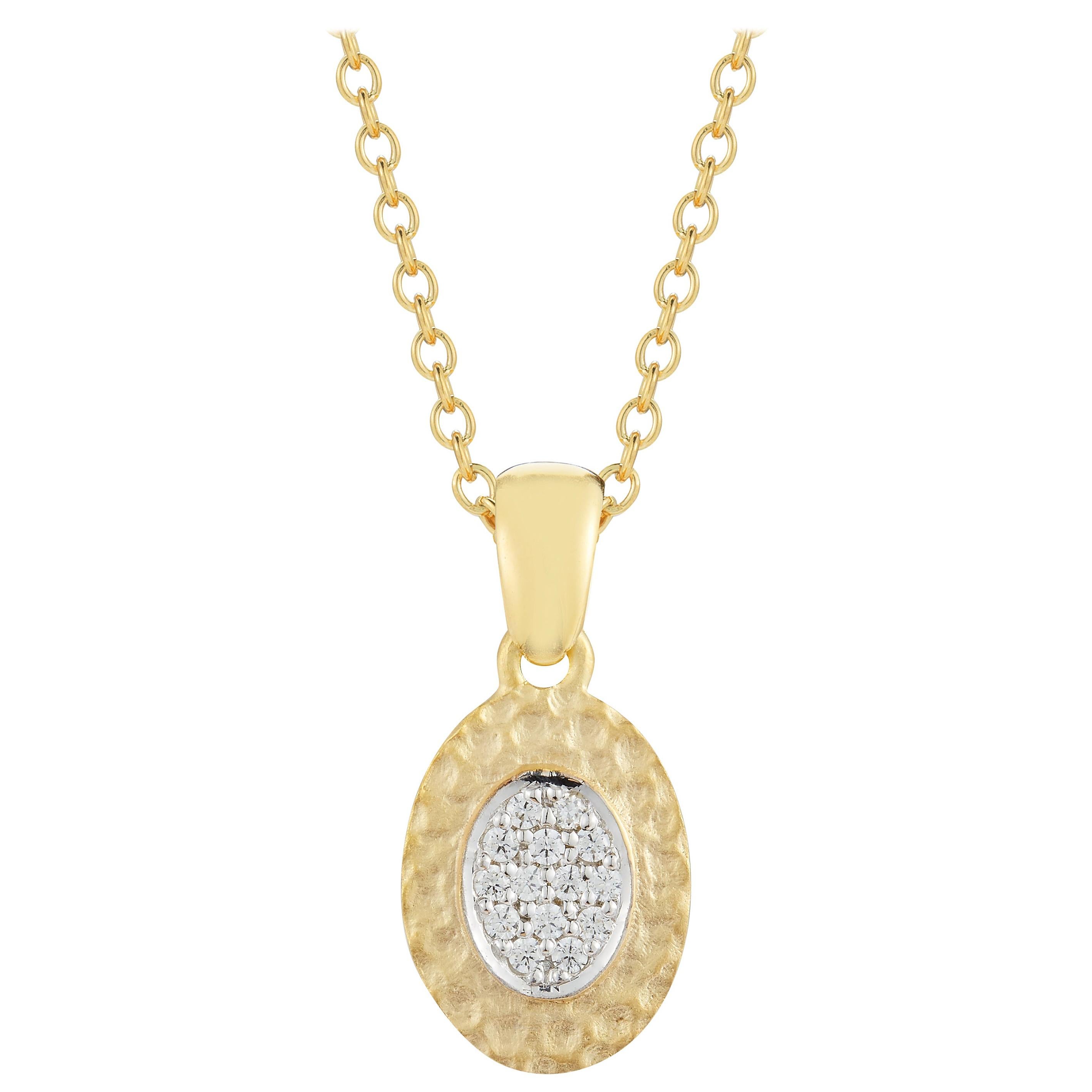 Handcrafted 14 Karat Yellow Gold Hammered Oval Pendant For Sale