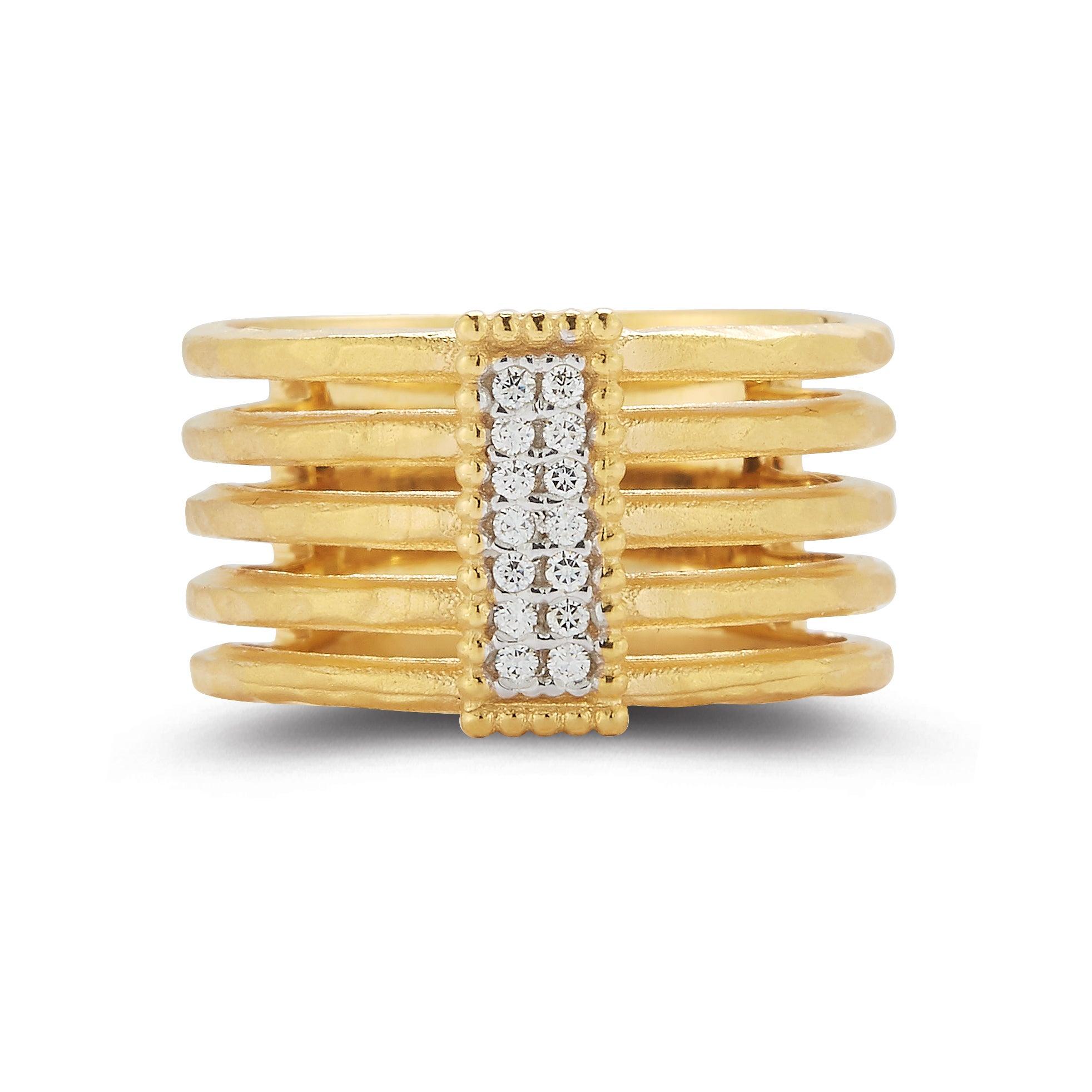 For Sale:  Handcrafted 14 Karat Yellow Gold Hammered Strand Ring with a Rectangle Motif 3