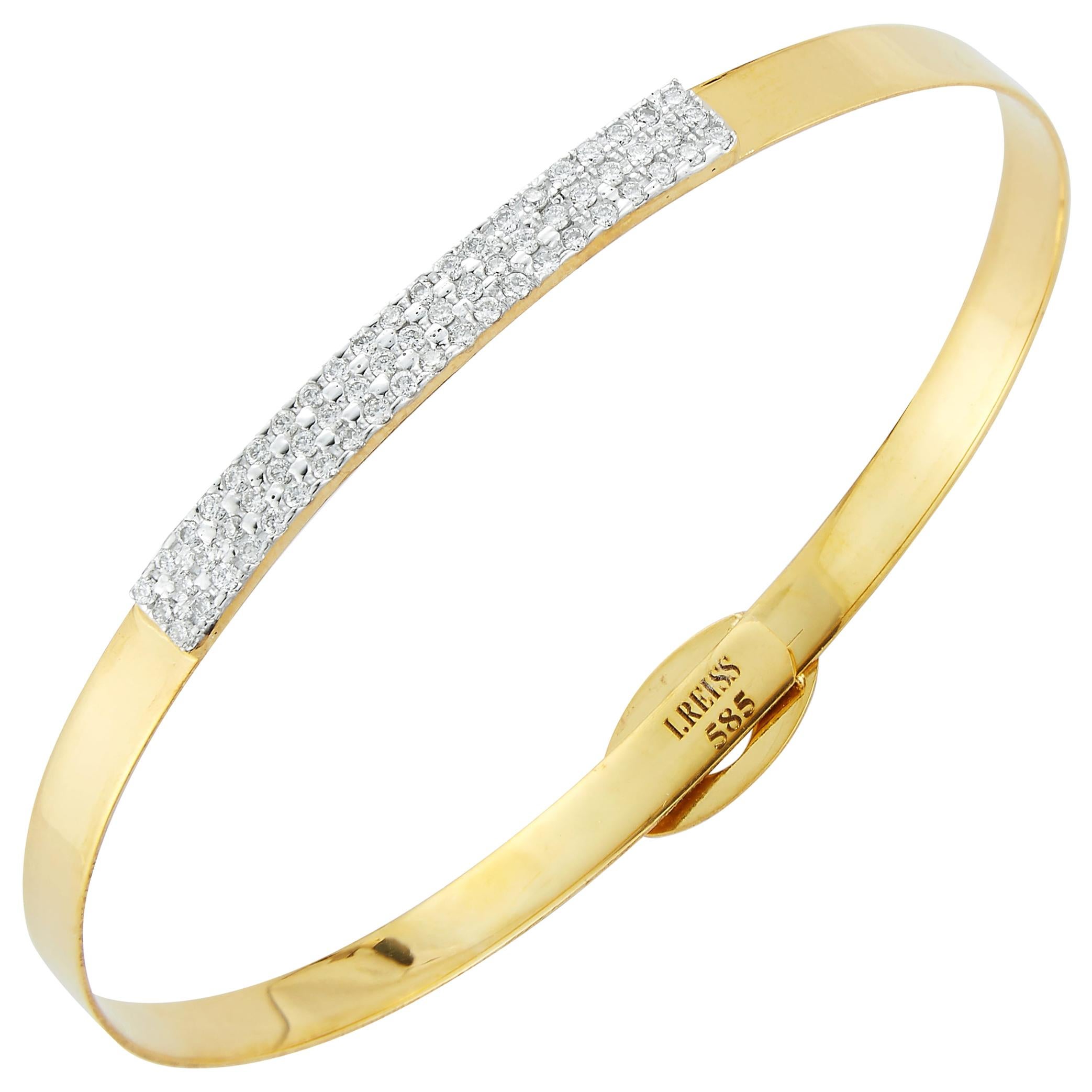 Handcrafted 14 Karat Yellow Gold ID Bangle Bracelet For Sale