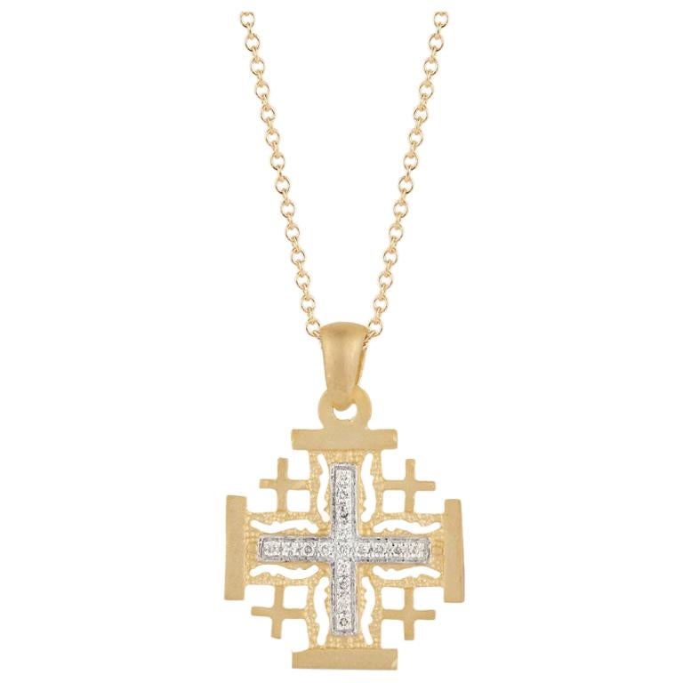 Handcrafted 14 Karat Yellow Gold Jerusalem Cross Pendant For Sale