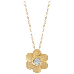 Handcrafted 14 Karat Yellow Gold Mixed-Finish Daisy Pendant