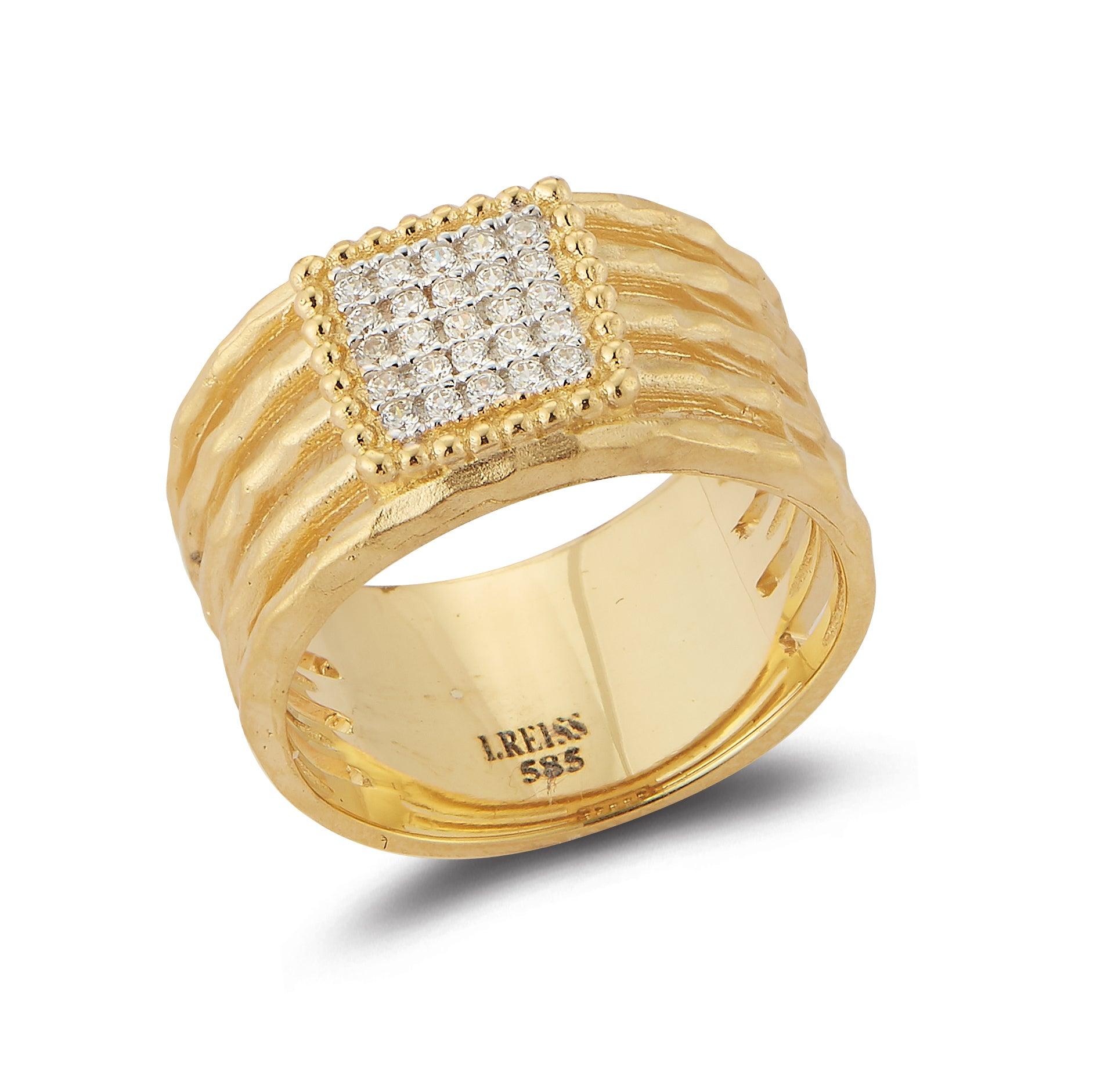 For Sale:  Handcrafted 14 Karat Yellow Gold Multi-Strand Square-Motif Ring 2