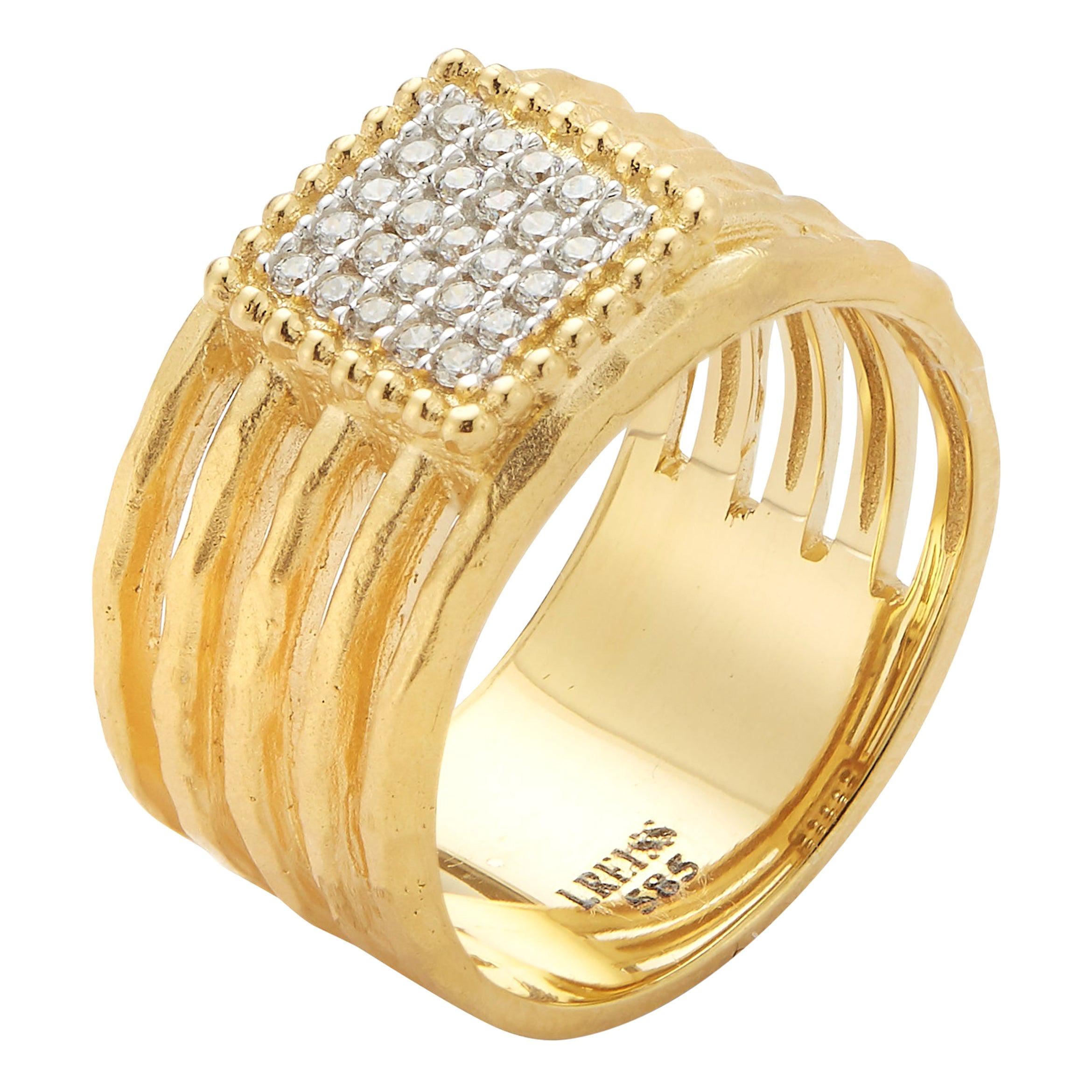 En vente :  Bague en or jaune 14 carats à motif carré multibrins, fabriquée à la main