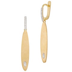 Boucles d'oreilles pendantes en or jaune 14 carats de forme ovale étroite, fabriquées à la main