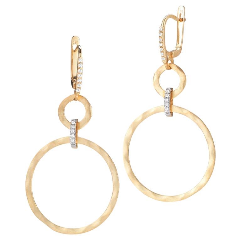 Handcrafted 14 Karat Yellow Gold Open Circle Drop Earrings For Sale