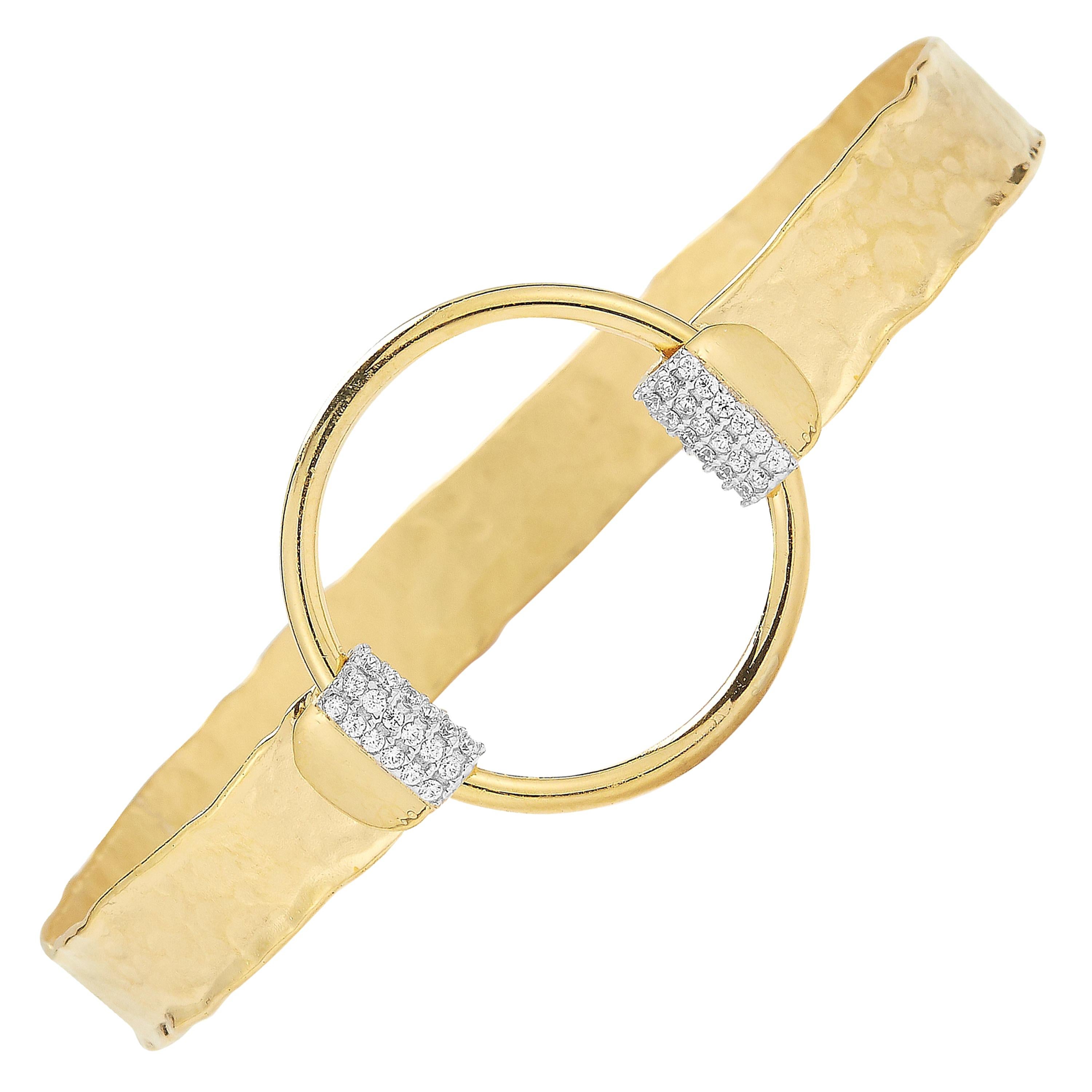 Handcrafted 14 Karat Yellow Gold Open Circle Narrow Cuff Bracelet