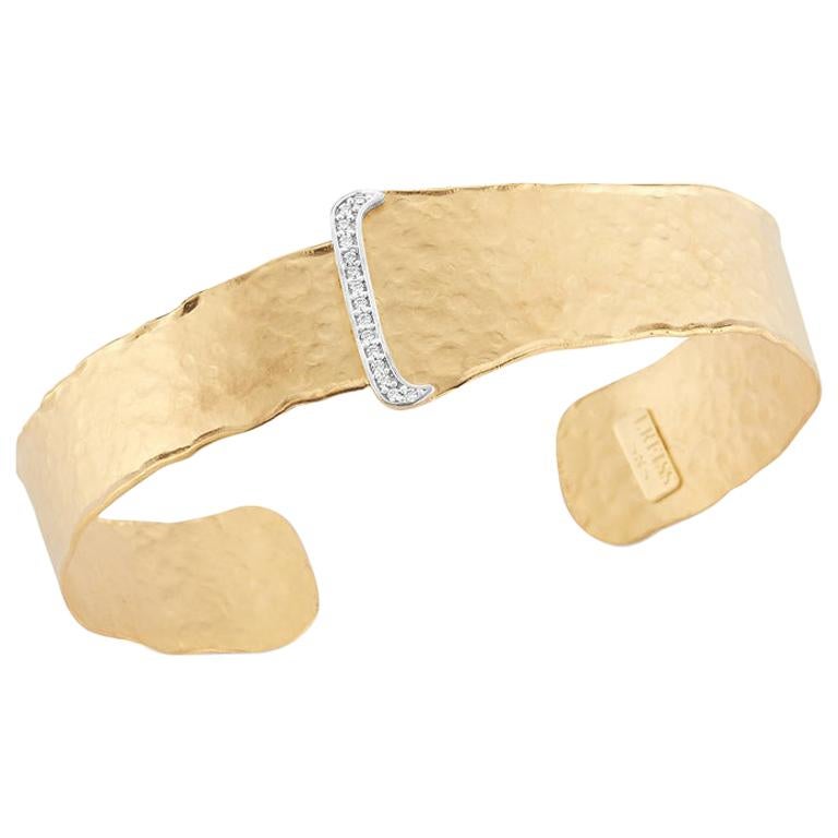 Bracelet manchette ouverte en or jaune 14 carats fabriqué à la main