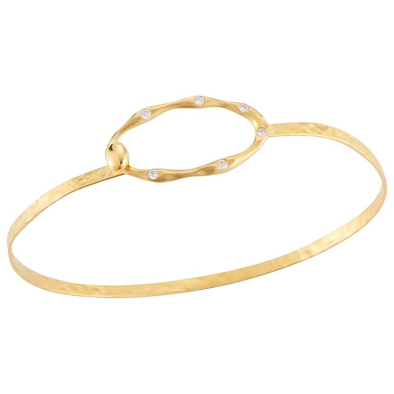 Handcrafted 14 Karat Yellow Gold Open Oval Bangle Bracelet