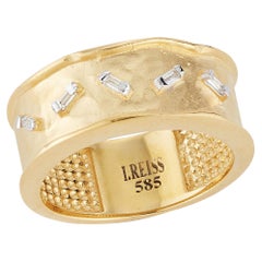 Handcrafted 14 Karat Yellow Gold Ring Set with Scattered Baguette Diamonds