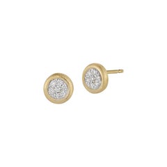 Handcrafted 14 Karat Yellow Gold Round Stud Diamond and Gold Earrings