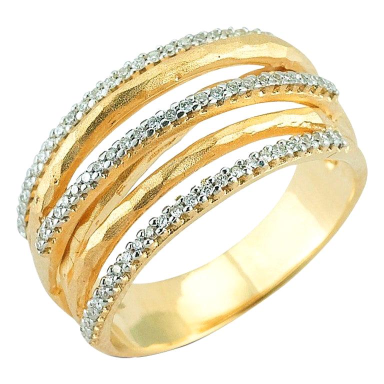 For Sale:  Handcrafted 14 Karat Yellow Gold Small Hammered Arch Ring