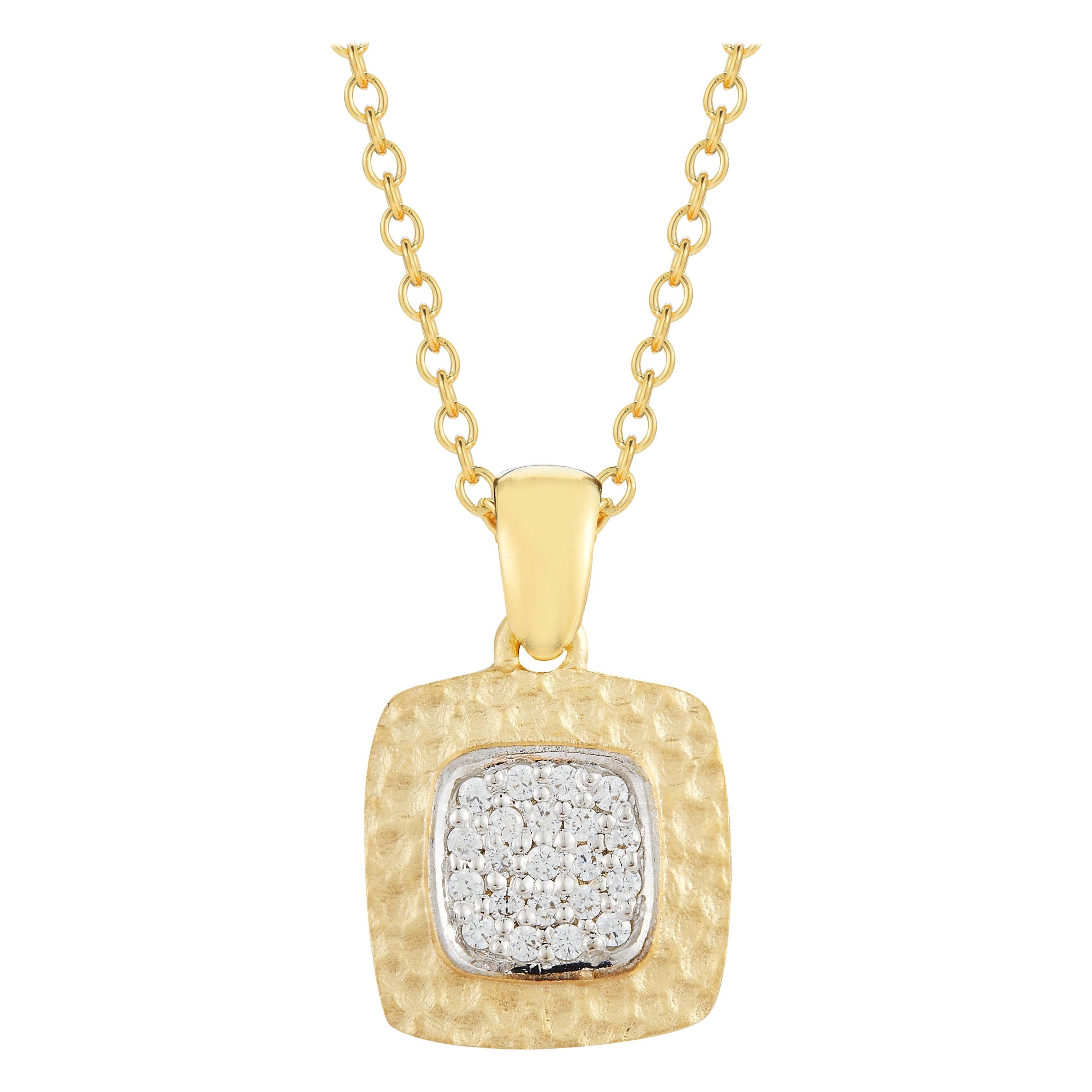 Pendentif de forme carrée en or jaune 14 carats, fabriqué à la main en vente