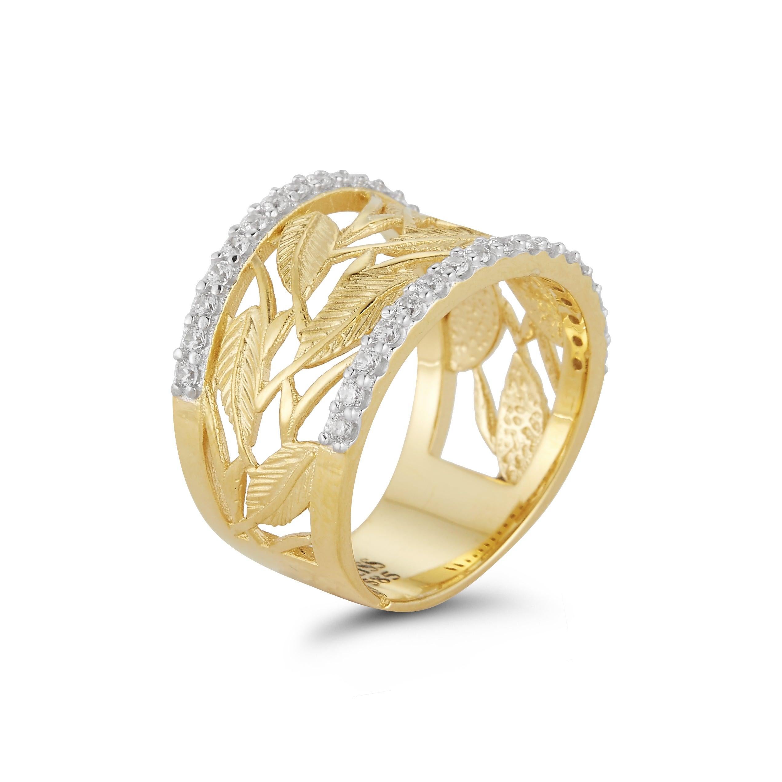 En vente :  Bague filigrane en or jaune 14 carats à feuilles de vigne, fabriquée à la main 3