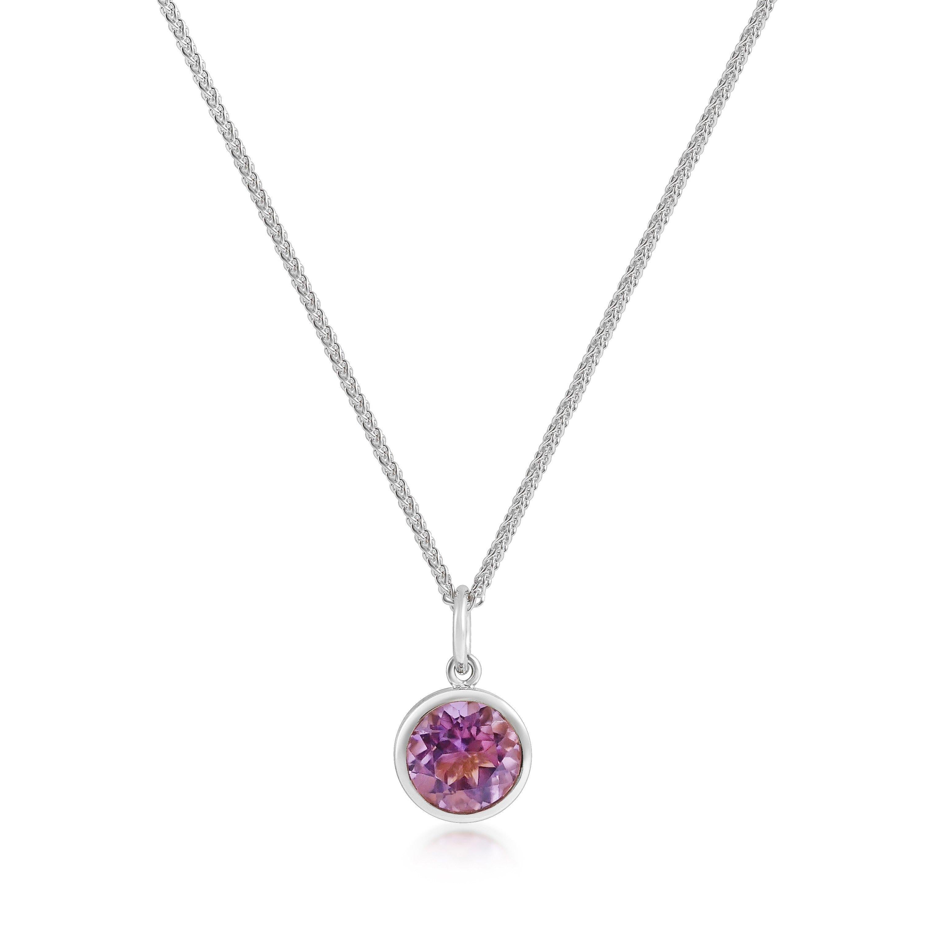 Round Cut Handcrafted 1.20 Carats Amethyst 18 Karat White Gold Pendant Necklace For Sale