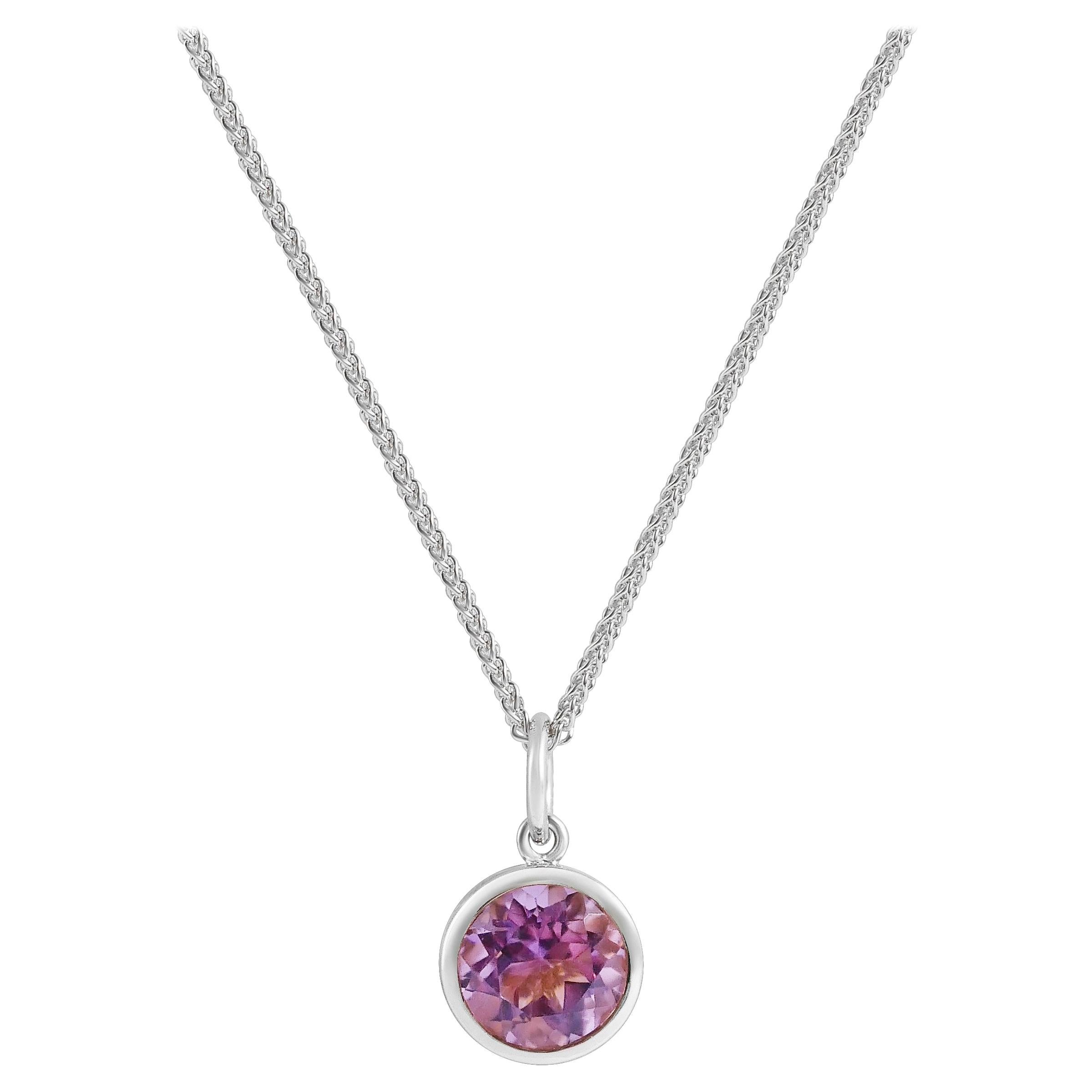 Handcrafted 1.20 Carats Amethyst 18 Karat White Gold Pendant Necklace For Sale