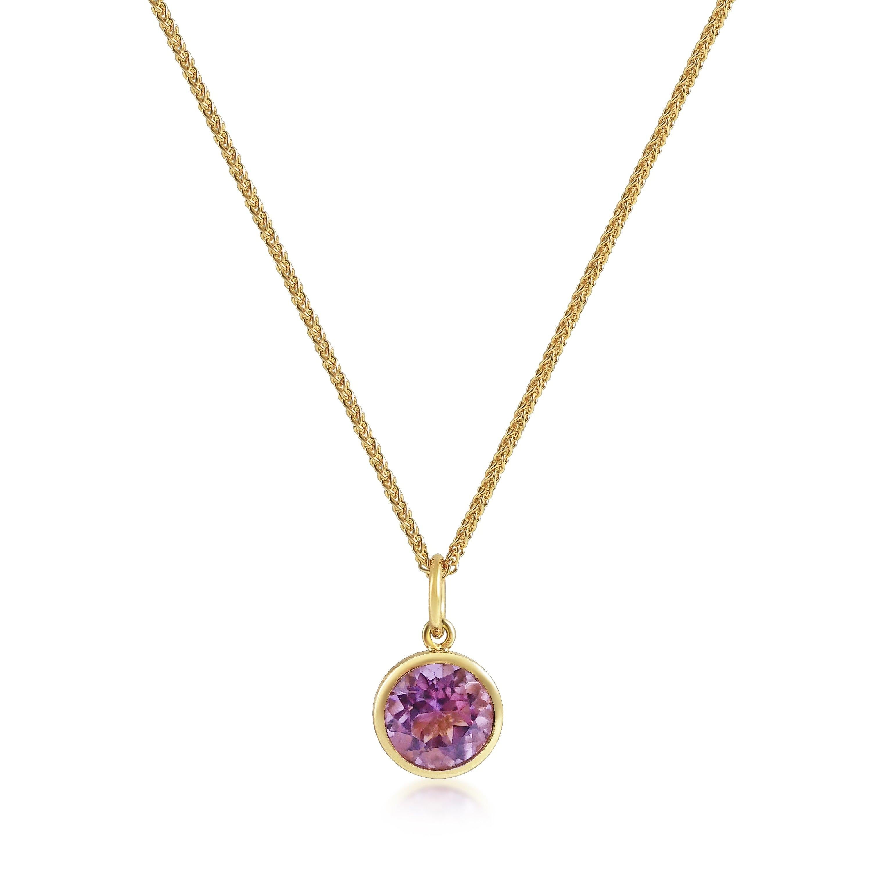 Round Cut Handcrafted 1.20 Carat Amethyst 18 Karat Yellow Gold Pendant Necklace For Sale