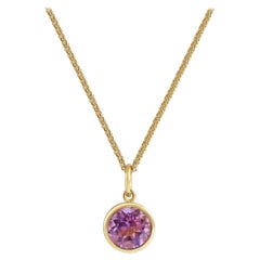 Used Handcrafted 1.20 Carat Amethyst 18 Karat Yellow Gold Pendant Necklace