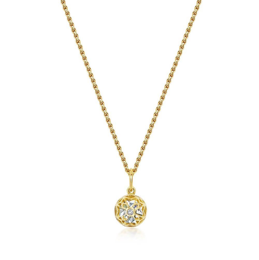 Handcrafted 1.00 Carat Diamond 18 Karat Yellow Gold Pendant Necklace. The 8mm natural stone is set in our iconic hand pierced gold lace to let the light through. Our pendants are the ideal gift. Choose from our selection of precious stones and fine