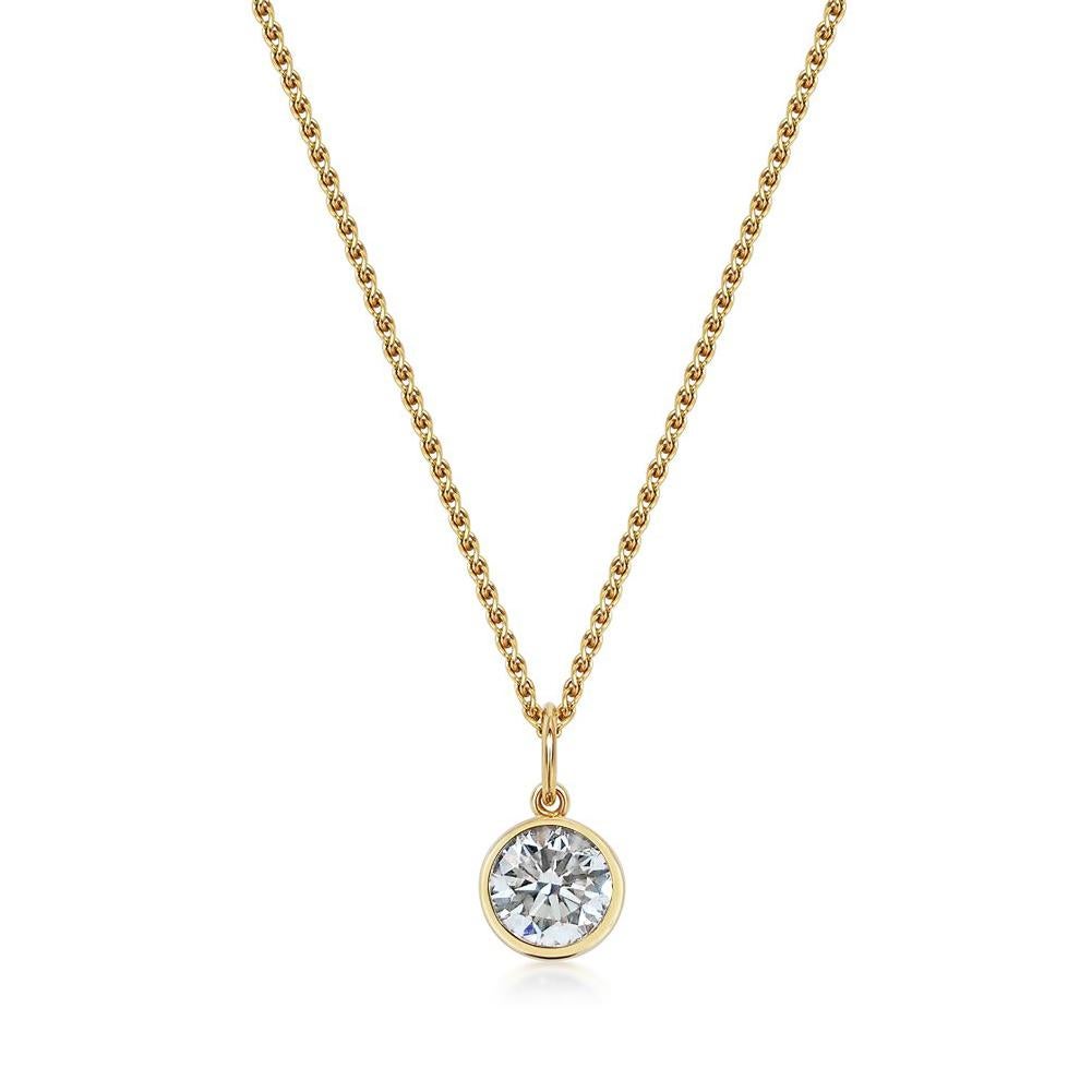 Round Cut Handcrafted 1.00 Carat Diamond 18 Karat Yellow Gold Pendant Necklace