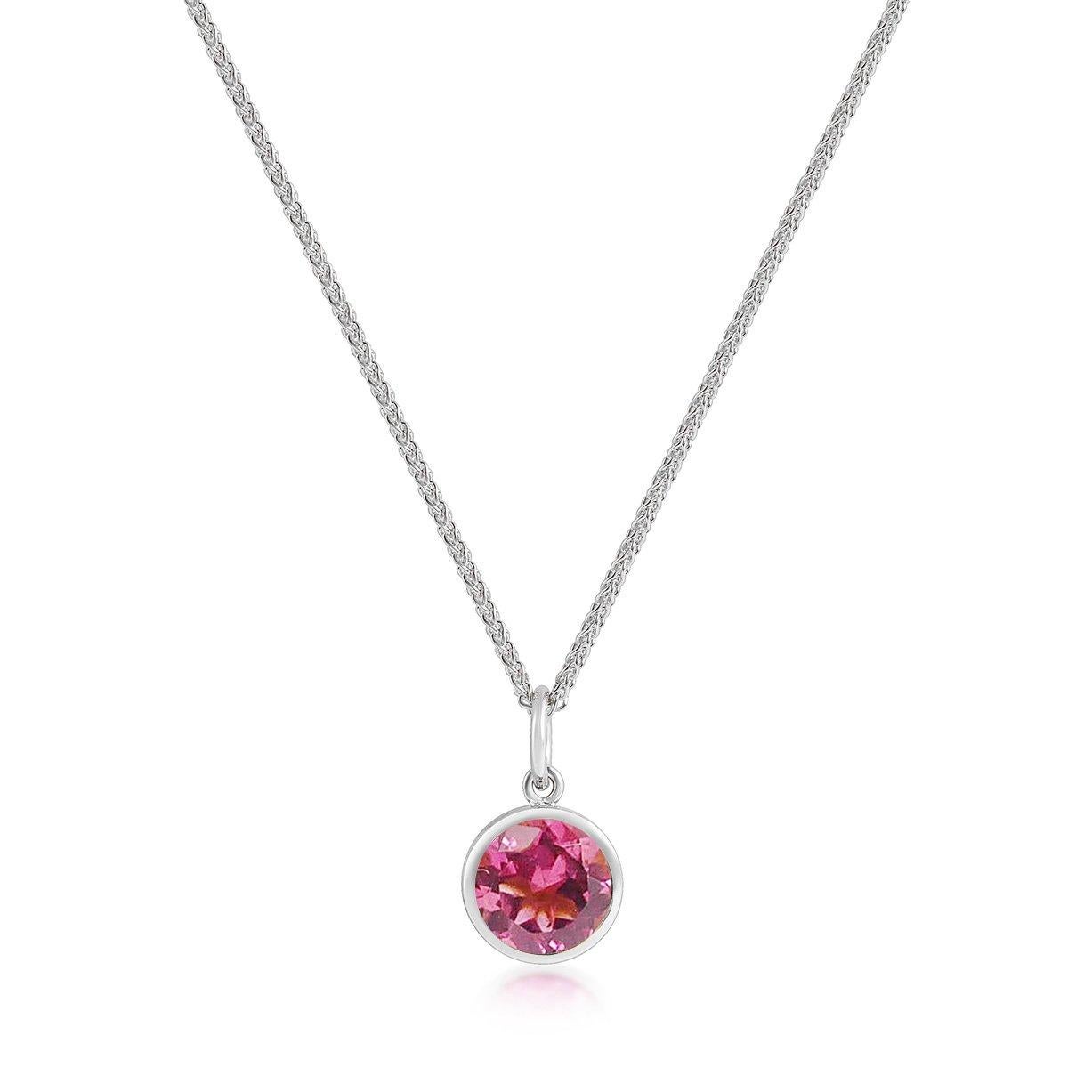 Round Cut Handcrafted 1.30 Carats Pink Tourmaline 18 Karat White Gold Pendant Necklace For Sale