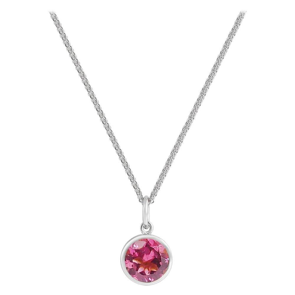 Handcrafted 1.30 Carats Pink Tourmaline 18 Karat White Gold Pendant Necklace For Sale