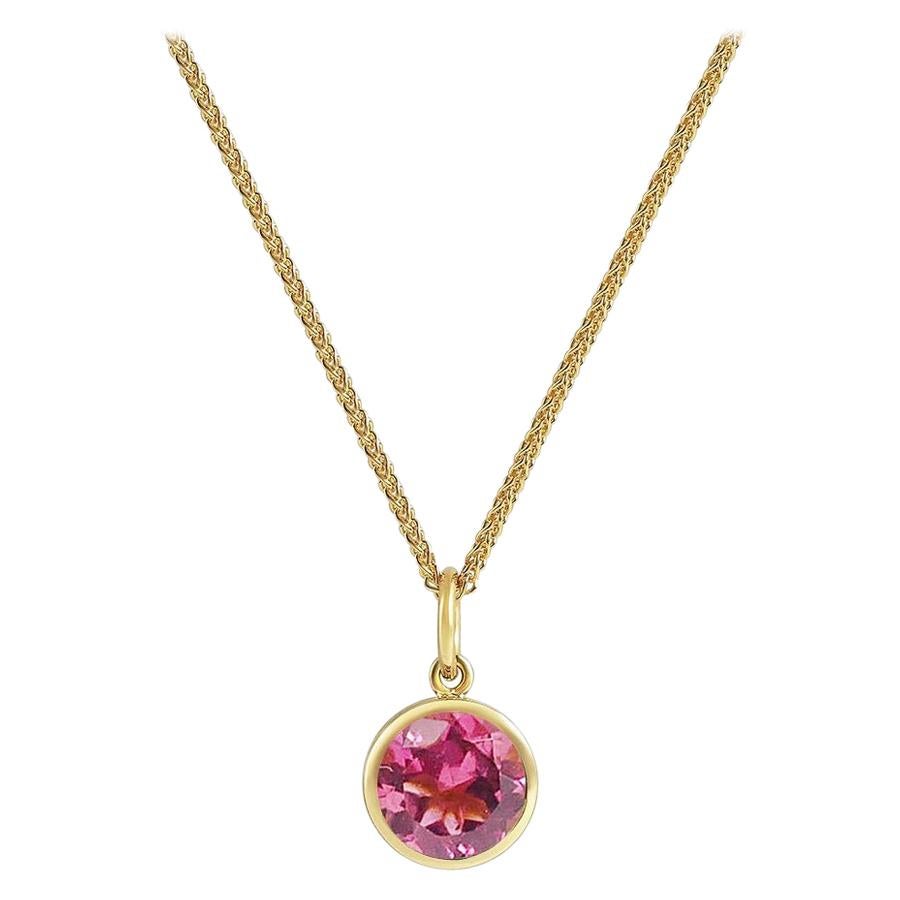 Handcrafted 1.30 Carats Pink Tourmaline 18 Karat Yellow Gold Pendant Necklace For Sale