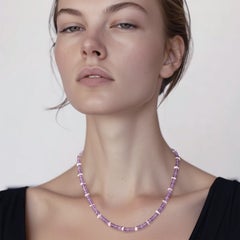 Handcrafted 14K Gold Amethyst and Petal Pearl Necklace, 16.5" Length