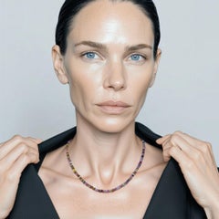 Collar artesanal de oro de 14K con cuentas de turmalina arcoíris, de 16" de longitud