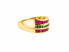 Handcrafted 14K Gold Ruby Band with Emerald Accents, 1.70 Ct Ruby Channel Set