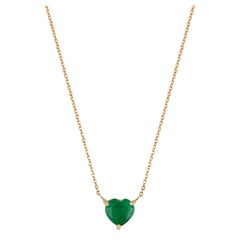 Handcrafted 14K Yellow Gold Heart Shape Emerald Pendant Necklace Girlfriend Gift