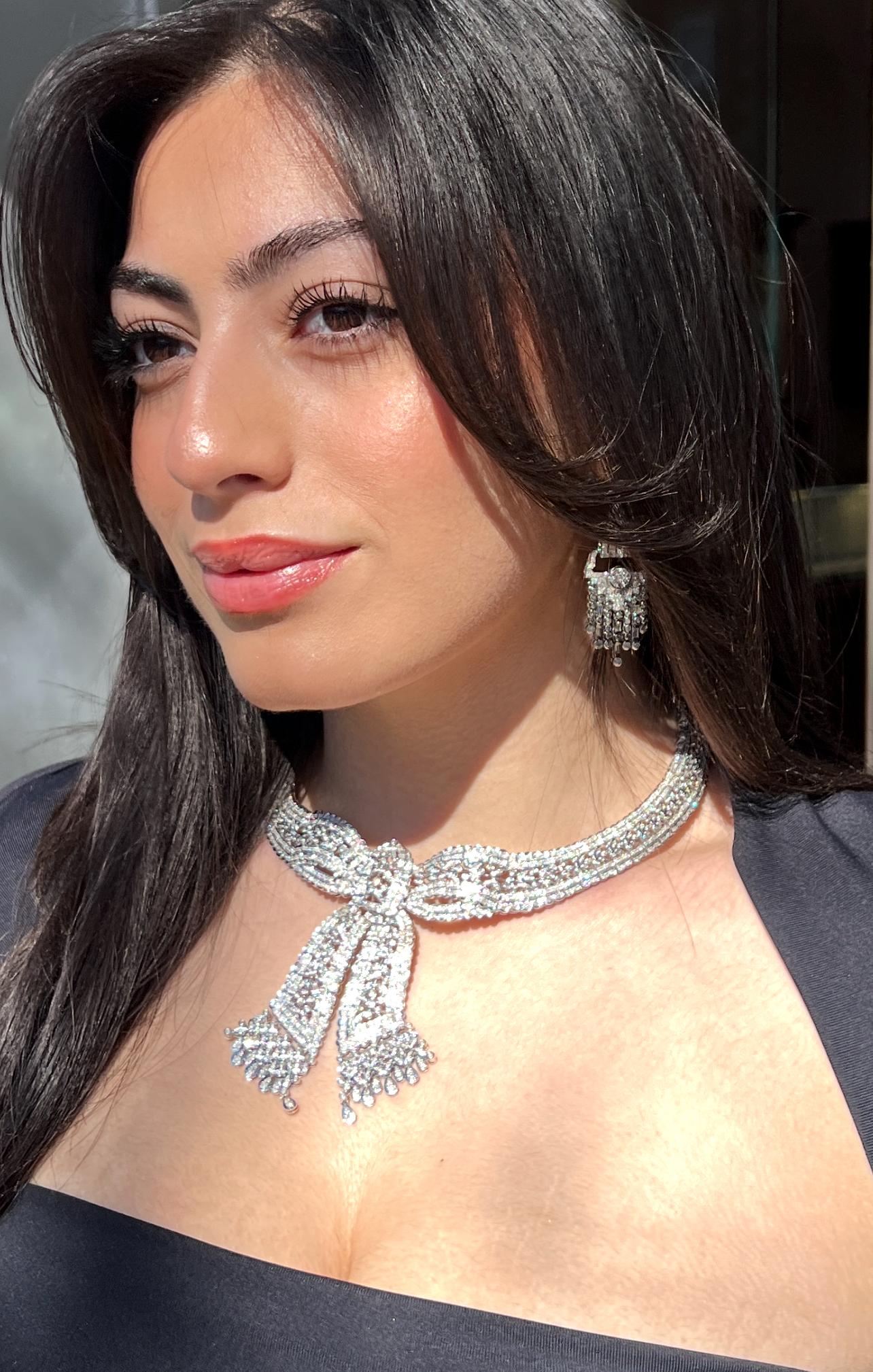 Collana con fiocco Art Deco Belle Époque da 15,00 carati realizzata a mano in oro bianco 18 carati in vendita 7