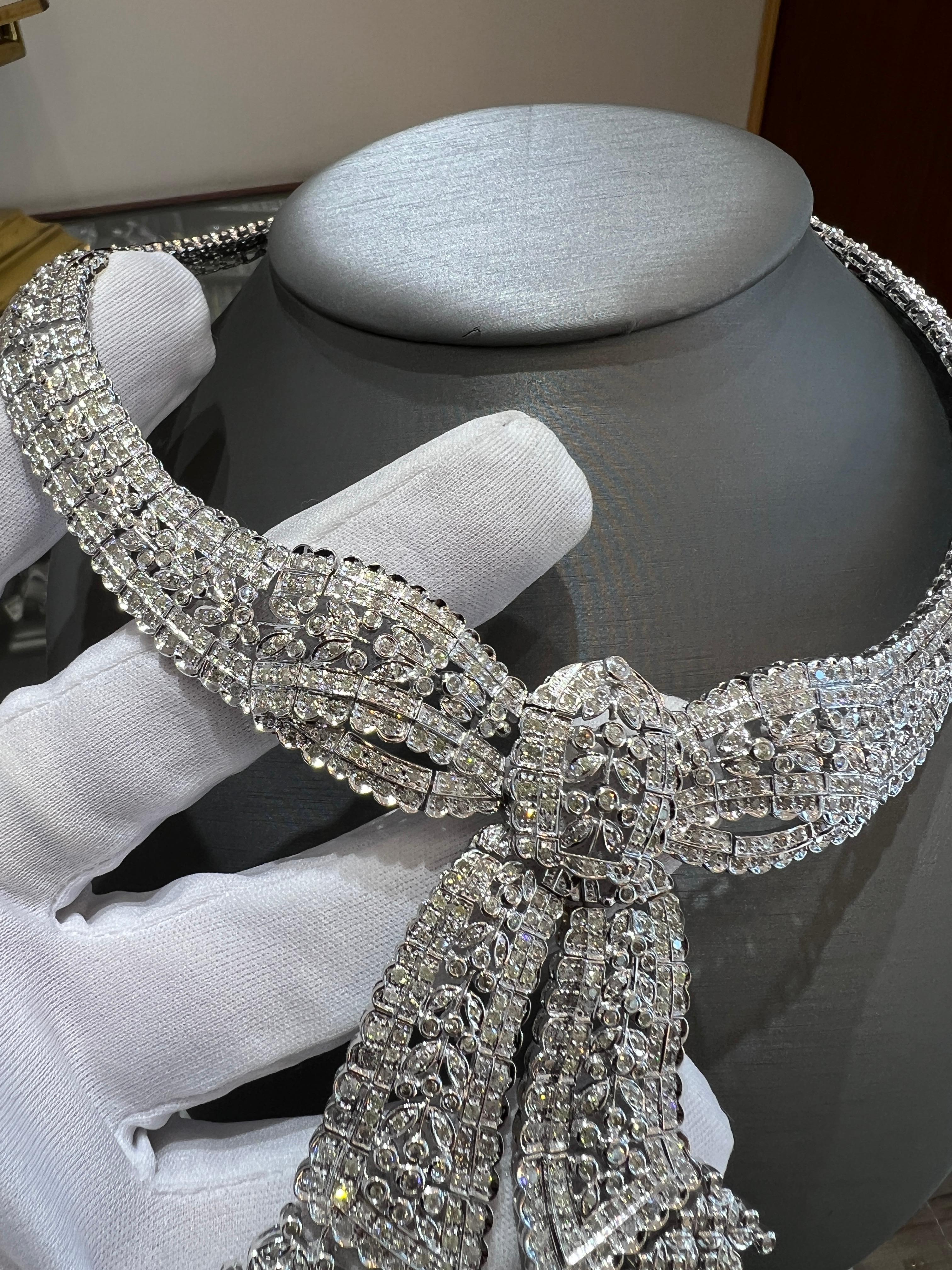 Collana con fiocco Art Deco Belle Époque da 15,00 carati realizzata a mano in oro bianco 18 carati in vendita 8