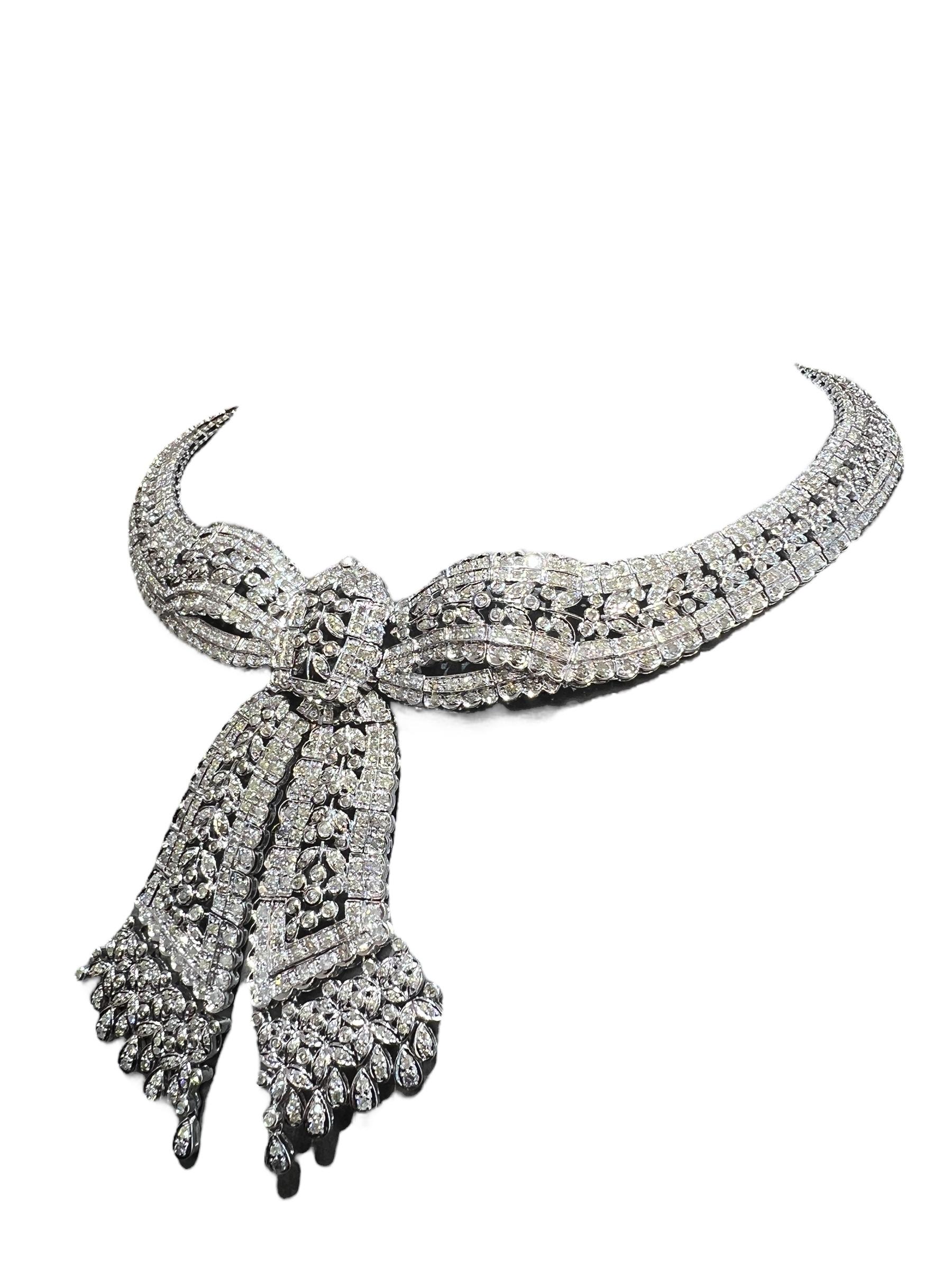 Collana con fiocco Art Deco Belle Époque da 15,00 carati realizzata a mano in oro bianco 18 carati in vendita 9