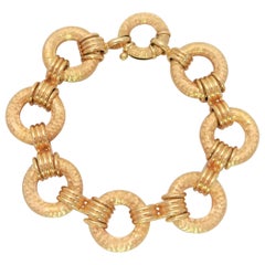 Retro Handcrafted 18 Karat Gold Hammered Link Bracelet