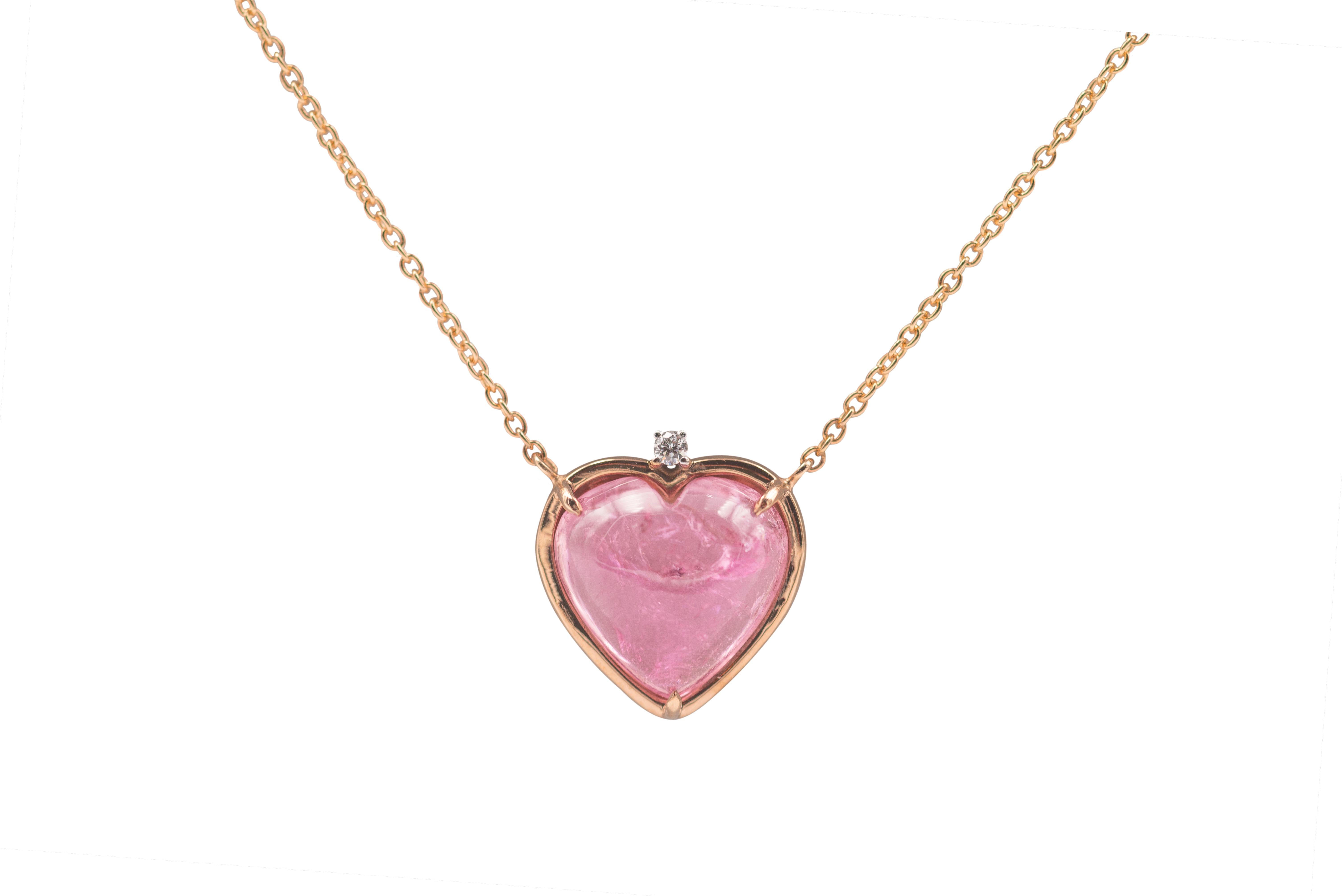 Rossella Ugolini Handcrafted 18 Karat Yellow Gold 5.2 Karat Pink Tourmaline 0.03 Diamond Heart Pendant Love Necklace 
The perfect gift for mother's day or a special day, this is a gift she will remember forever and never take off.  
A timeless pink