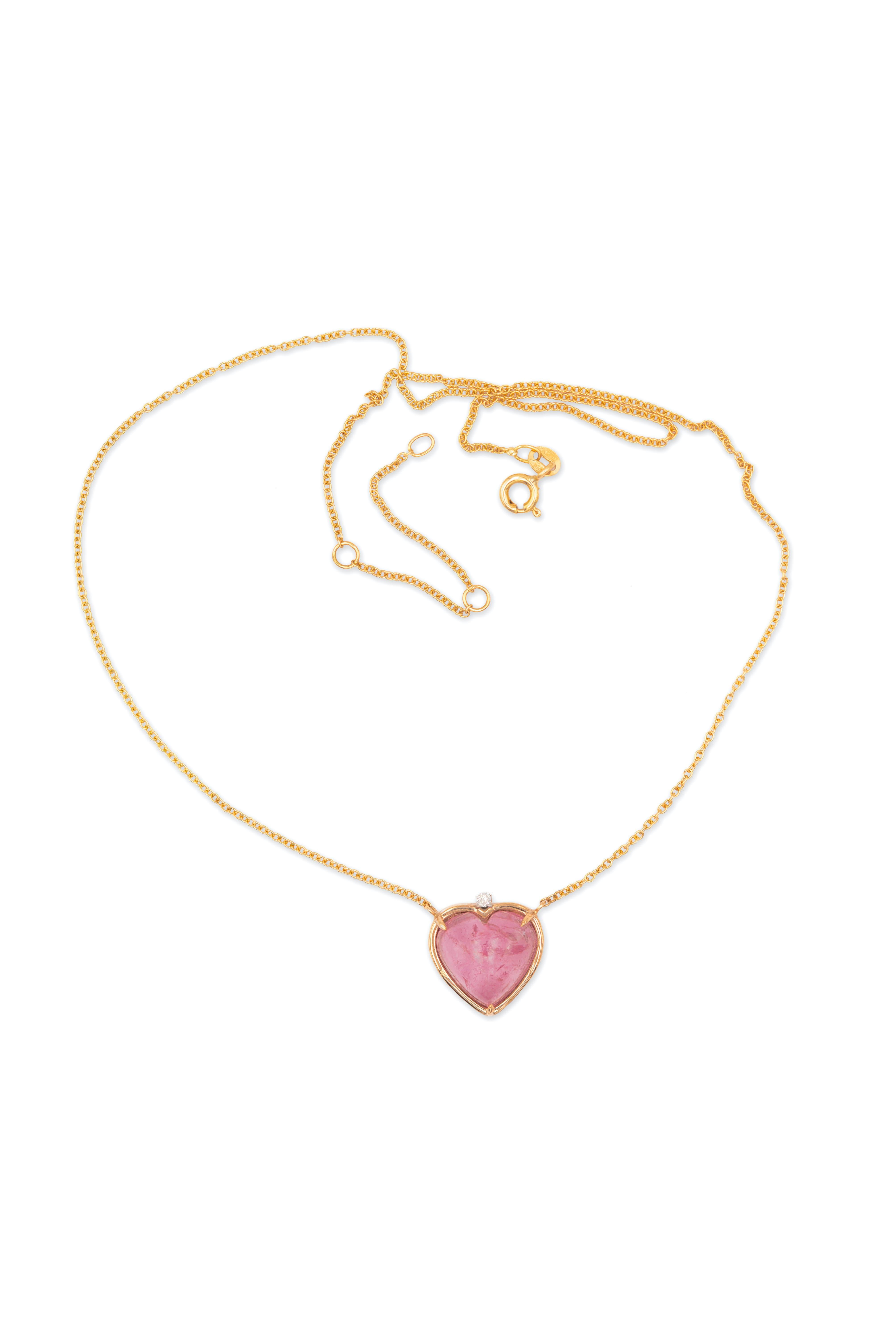 De las mujeres Collar de Amor Colgante Corazón Diamante Turmalina Rosa Oro 18 Kilates Artesanal en venta