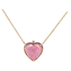 Handcrafted 18 Karat Gold Pink Tourmaline Diamond Heart Pendant Love Necklace