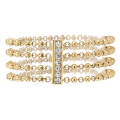 Handcrafted 18 Karat Gold Rosary Chain Bracelet with 0.66 Carat Accent Diamonds