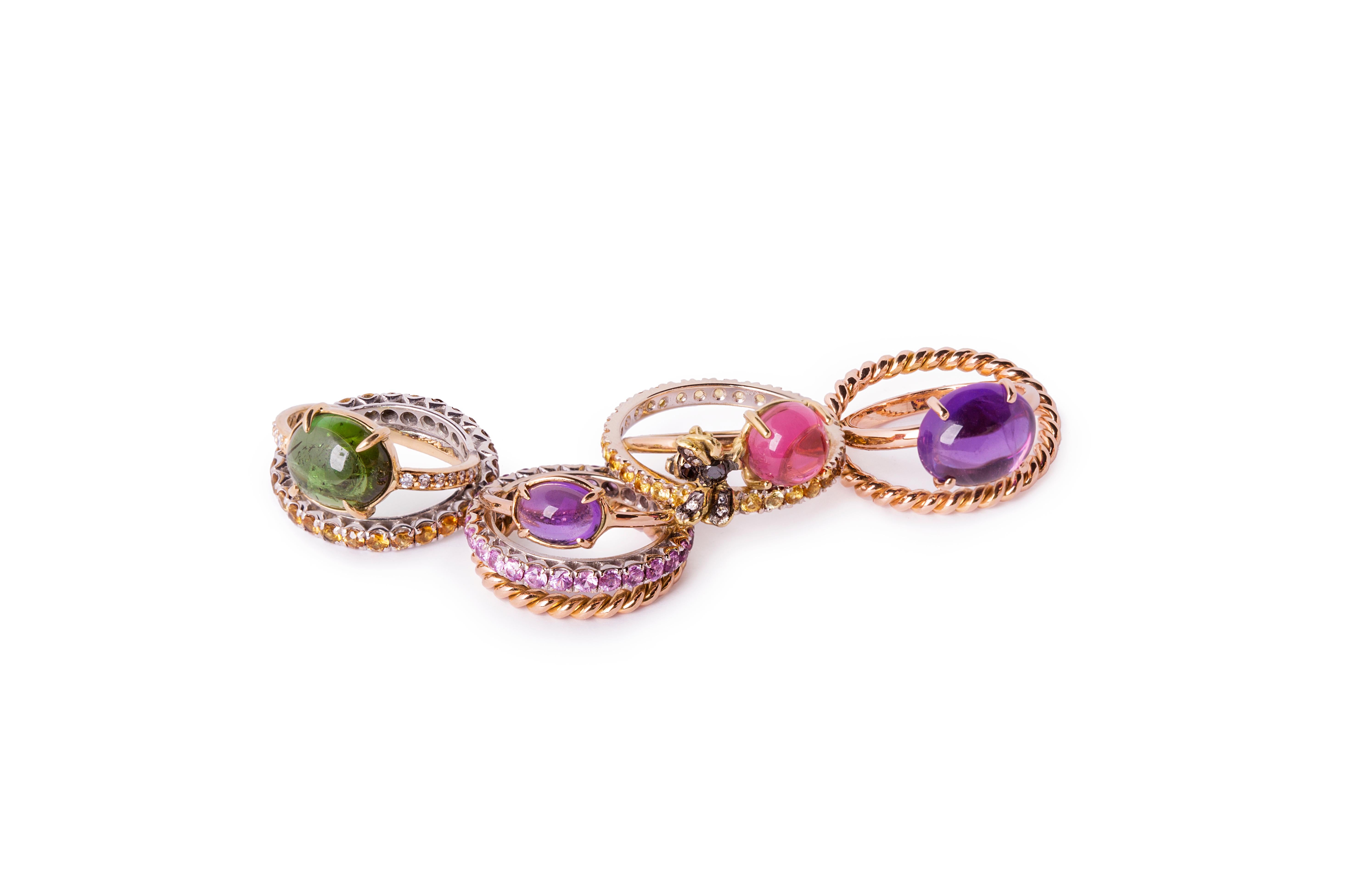 Abeja Oro 18K 1 quilate Turmalina 3 quilates Zafiros Amarillos Diamantes Anillo de diseño en venta 1