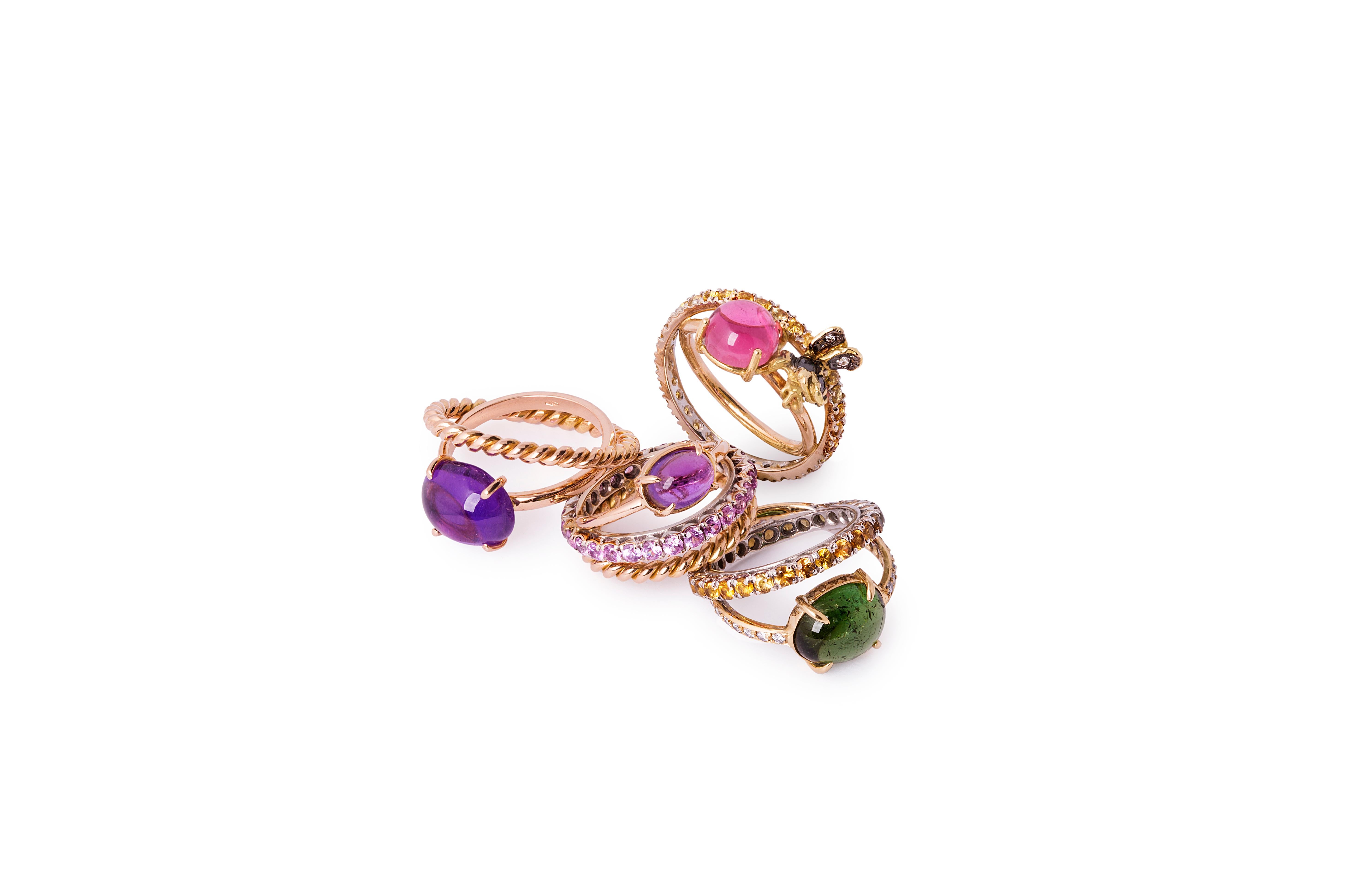 Abeja Oro 18K 1 quilate Turmalina 3 quilates Zafiros Amarillos Diamantes Anillo de diseño en venta 2