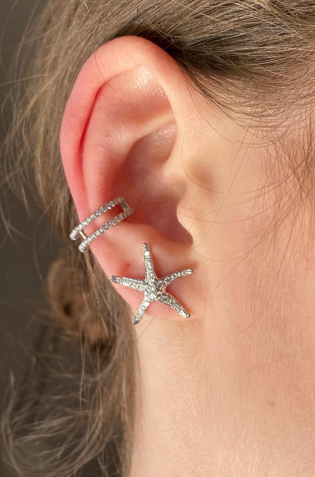 Women's or Men's Handcrafted 18 Karat White Gold 0.40 Carat White Diamonds Starfish Stud Earrings For Sale