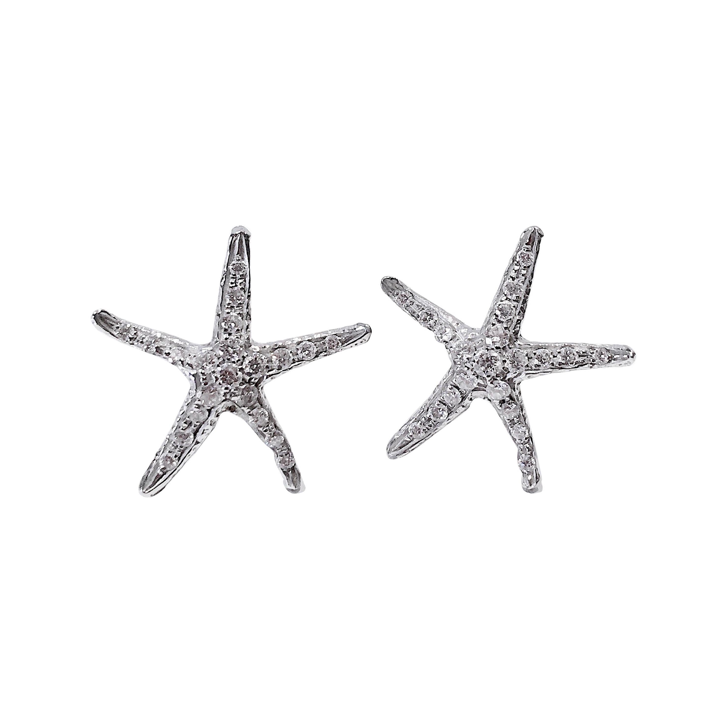 Handcrafted 18 Karat White Gold 0.40 Carat White Diamonds Starfish Stud Earrings