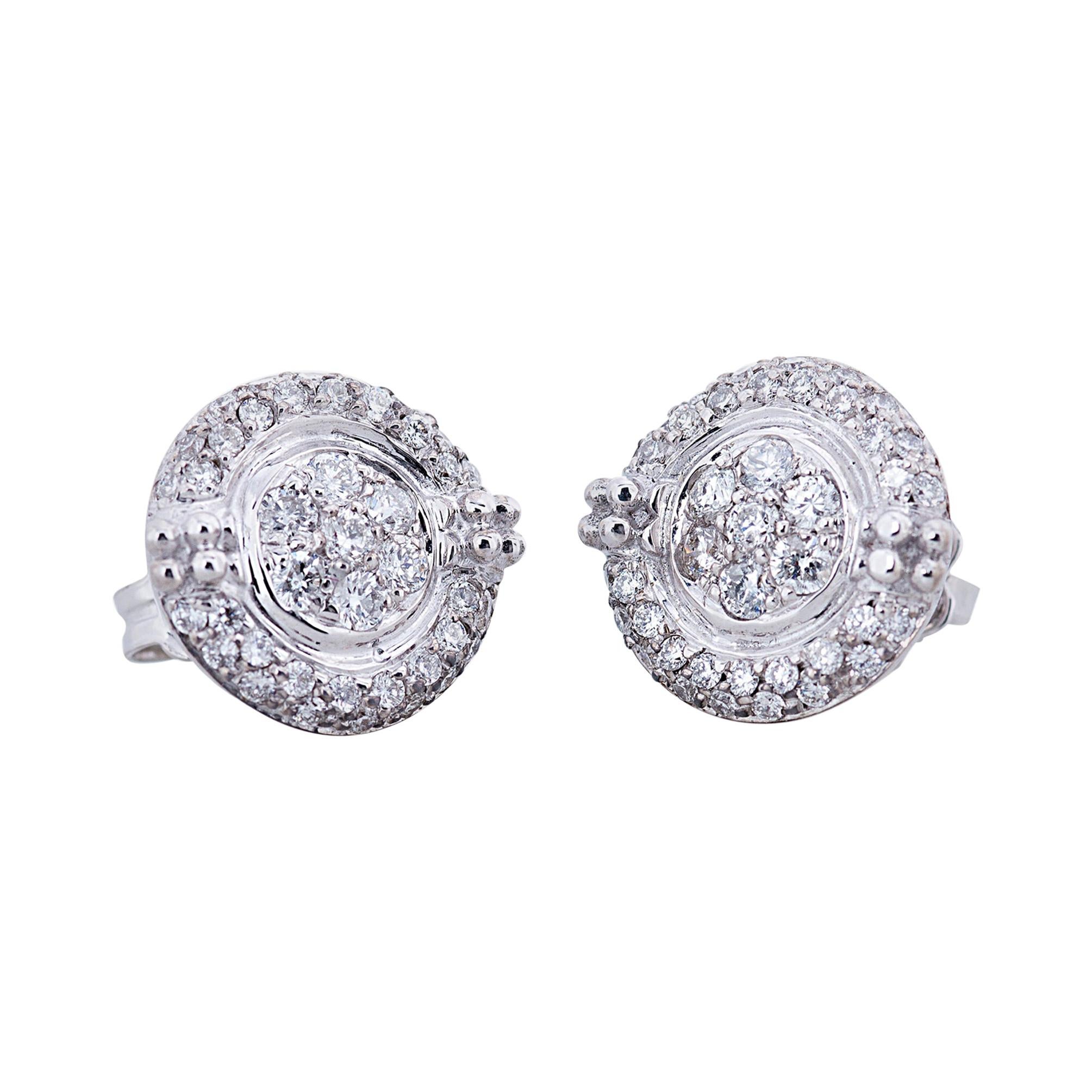 Handcrafted 18 Karat White Gold 0.60 Carats White Diamonds Elegant Stud Earrings For Sale